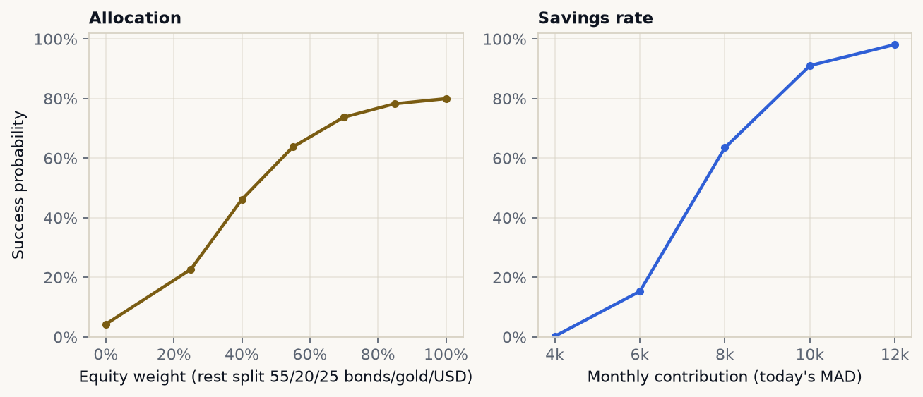 Success versus equity weight and monthly savings